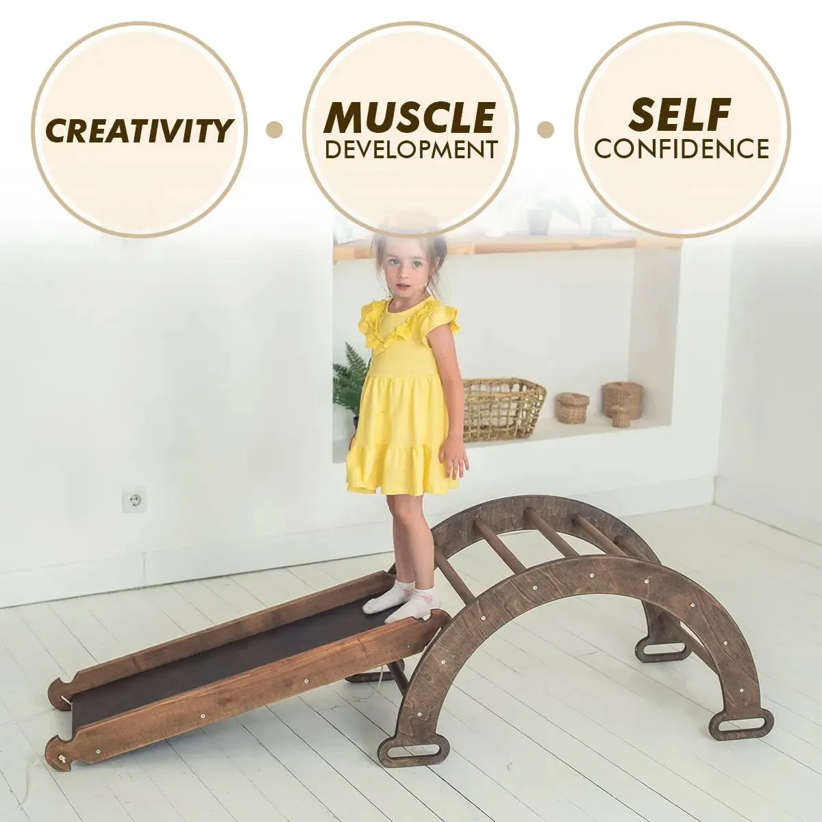 3in1 Montessori Playset For Toddlers: Arch   Slide   Cushion - Chocolate
