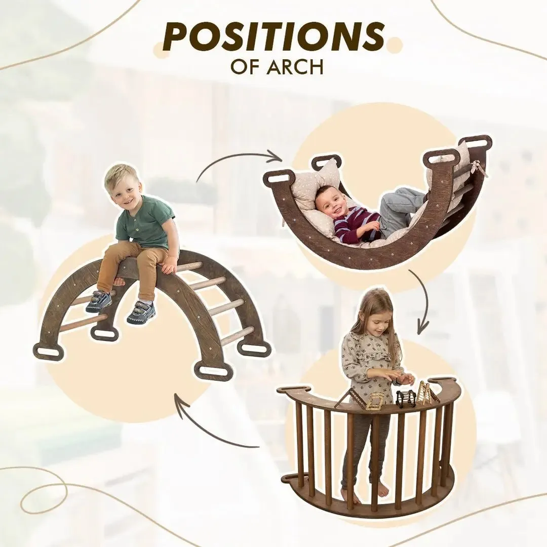 3in1 Montessori Playset For Toddlers: Arch   Slide   Cushion - Chocolate