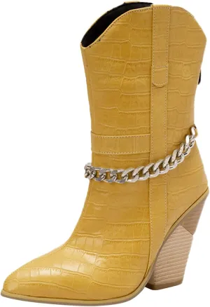 Ankle Cowboy Boots for Women Wide Calf Cowgirl Boots Retro Pointed Toe Chunky Heel Thick Heel Slip on Back Zipper
