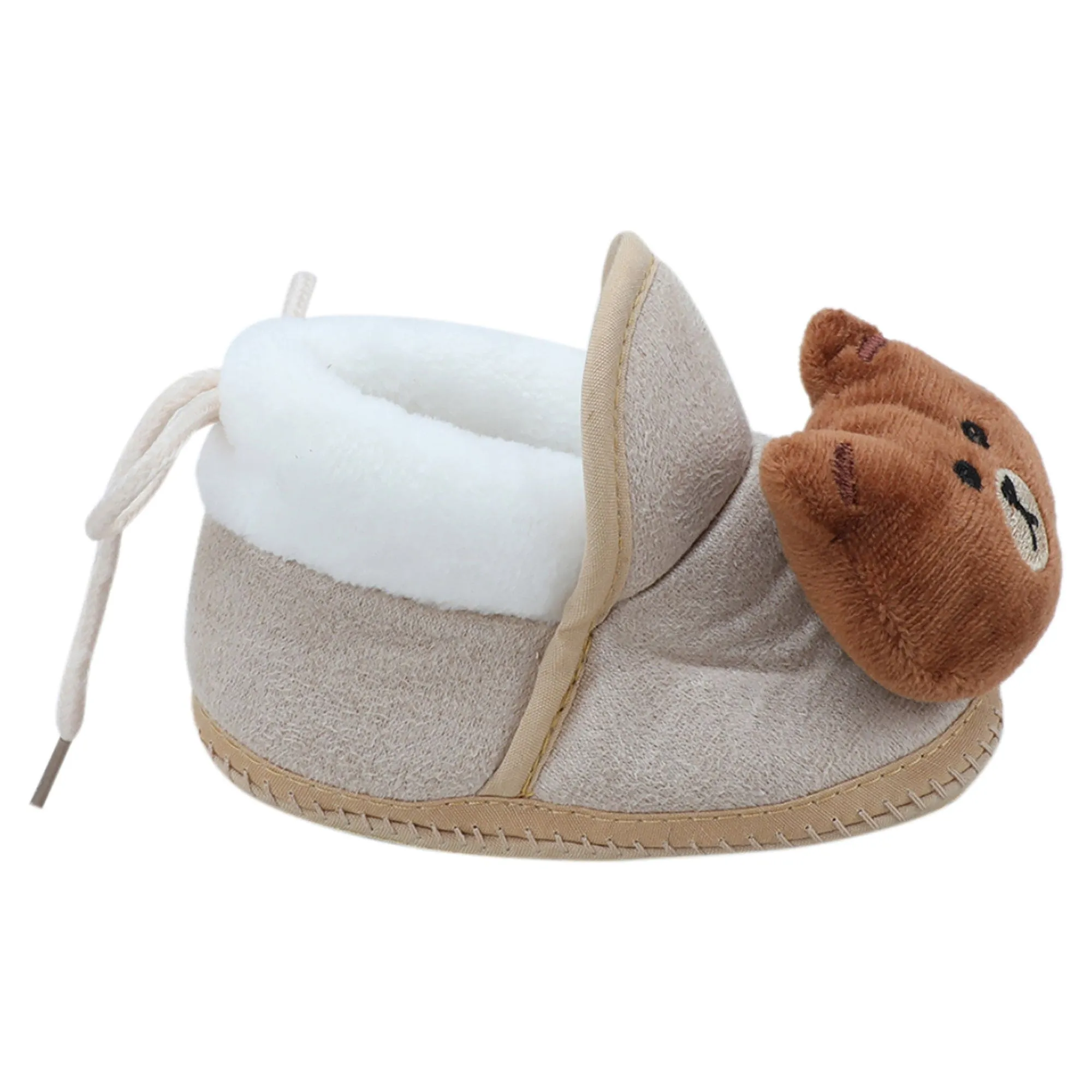 Baby Moo 3D Bear Soft Slip-On Anti-Skid Plush Warm Booties - Beige