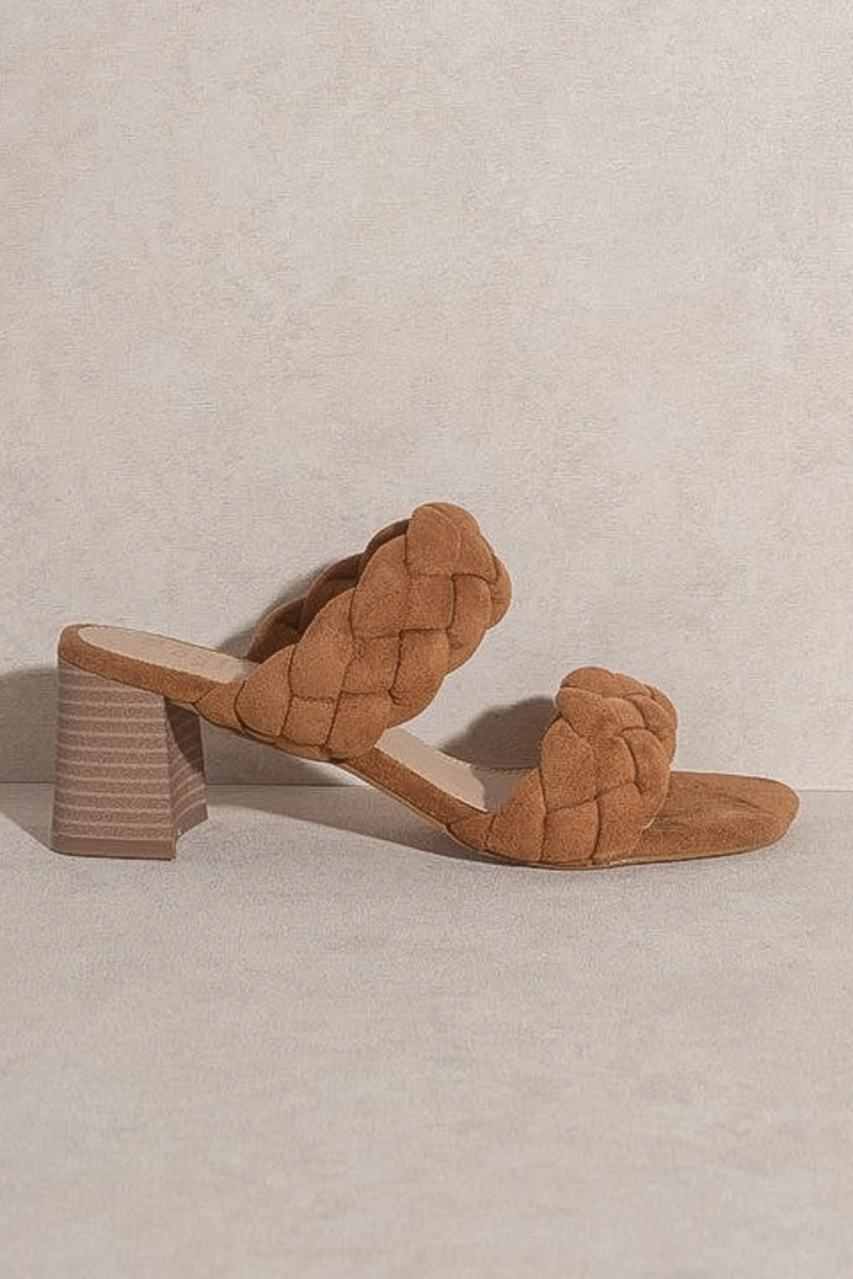 Braided Block Heels - Camel