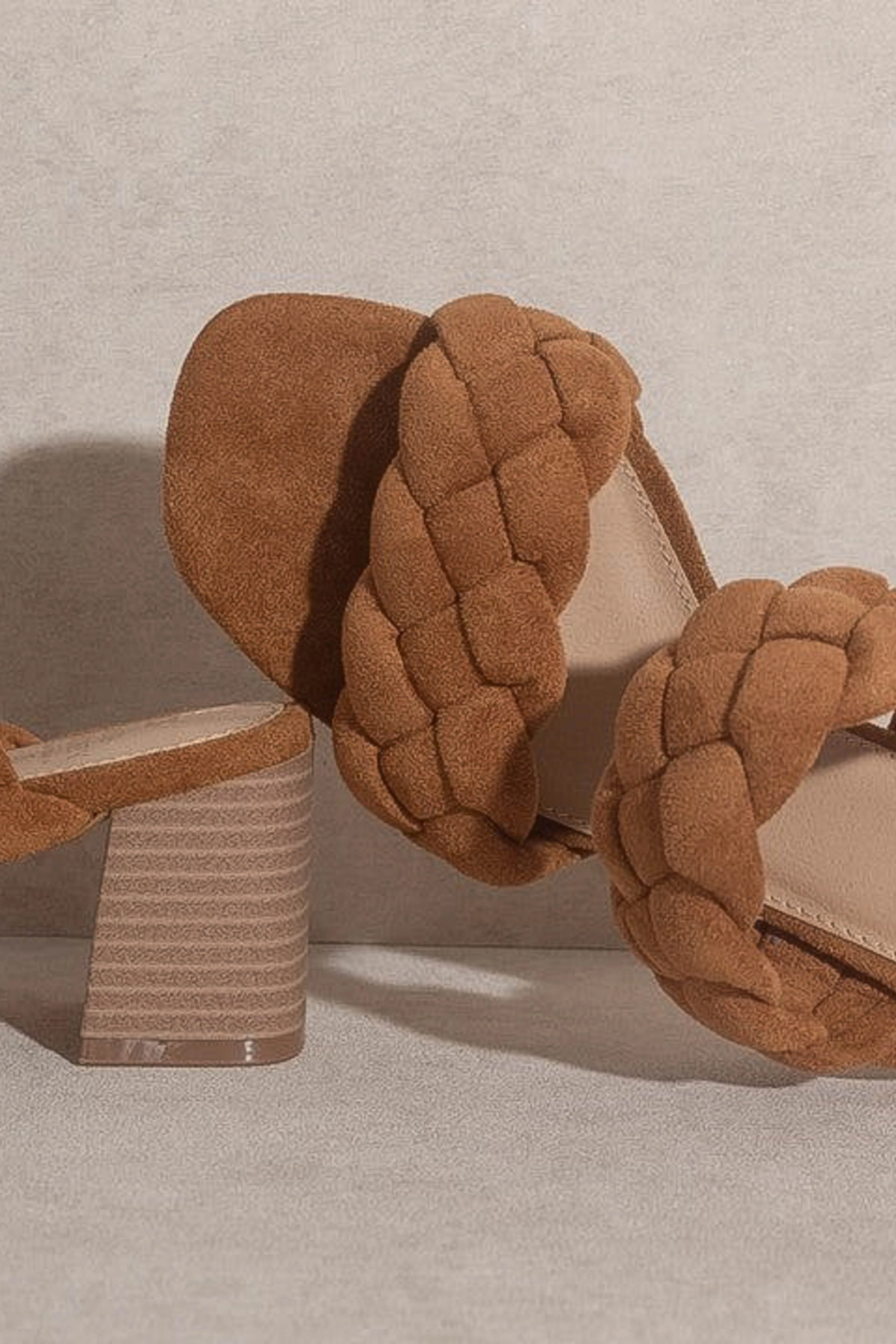 Braided Block Heels - Camel