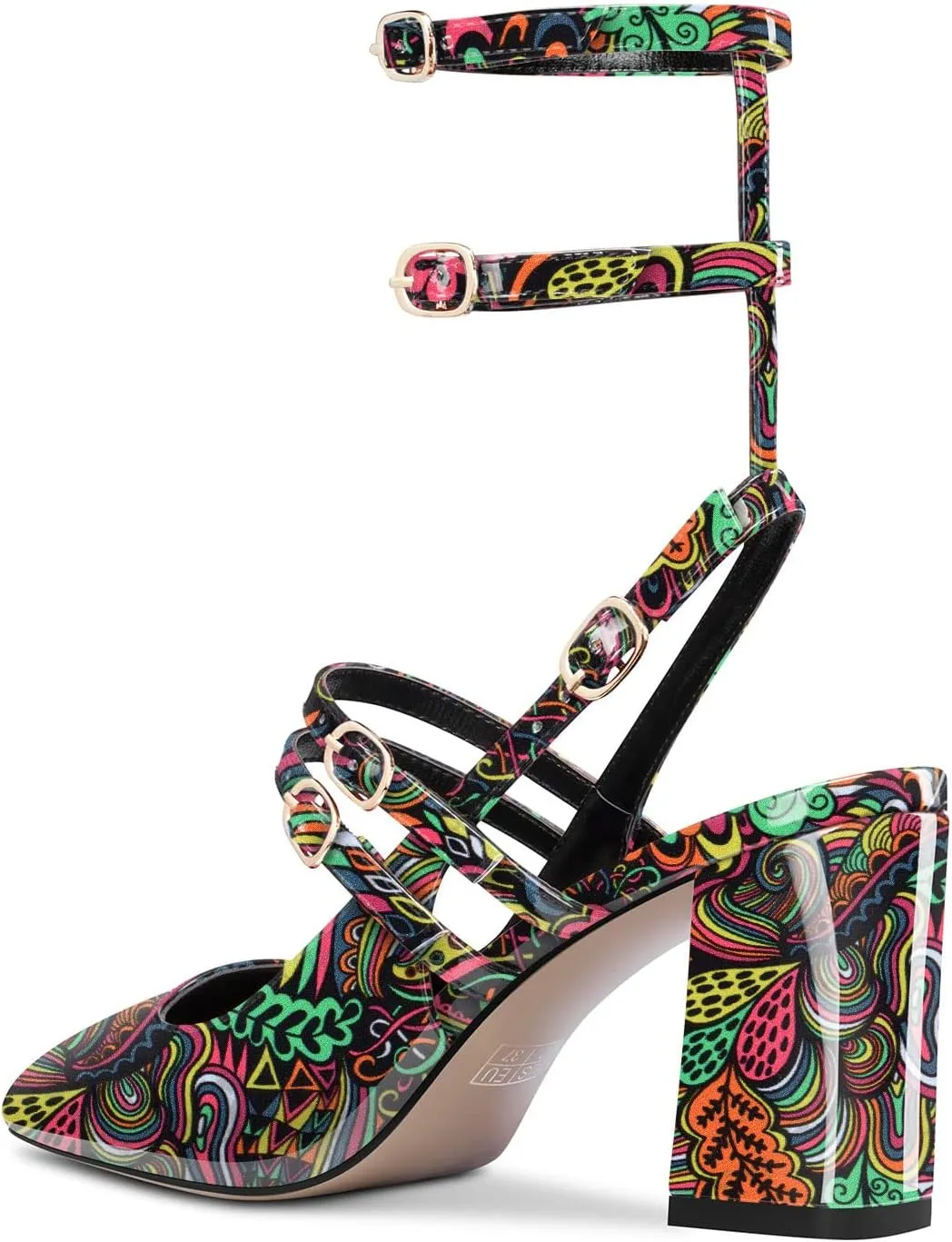 Castamere Women Chunky Block Mid Heel Square Toe Slingback Gladiator Pumps Wedding Prom 2.6 Inches Heels