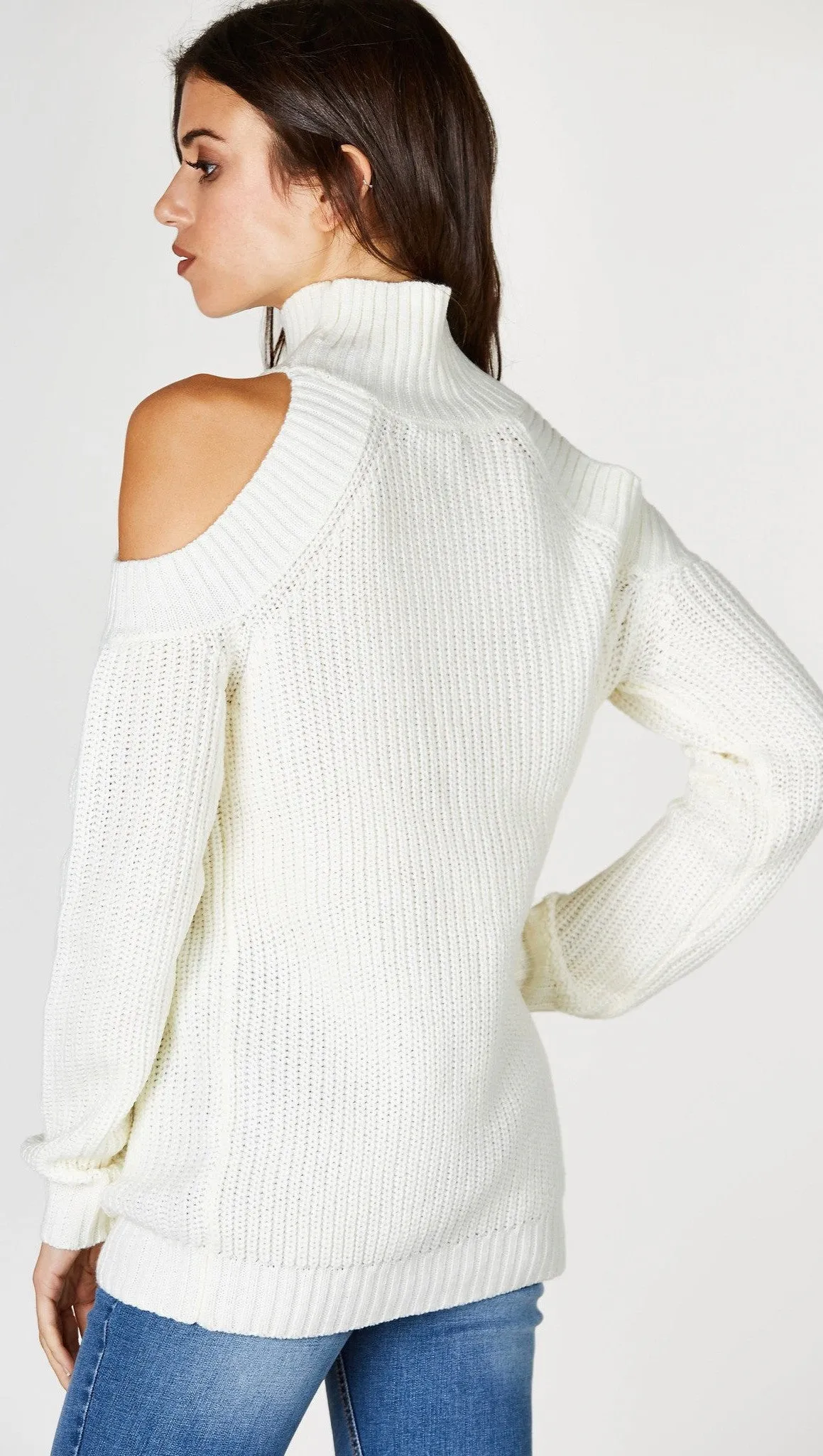 Cold Shoulder Mock Turtleneck Sweater Ivory