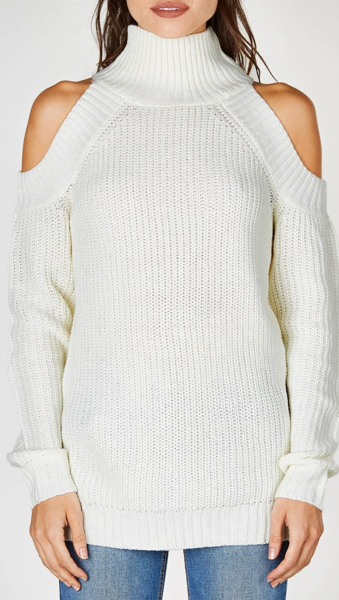 Cold Shoulder Mock Turtleneck Sweater Ivory