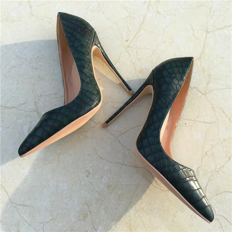 CrocGlam Embossed Slip-on Designer High Heel Pumps