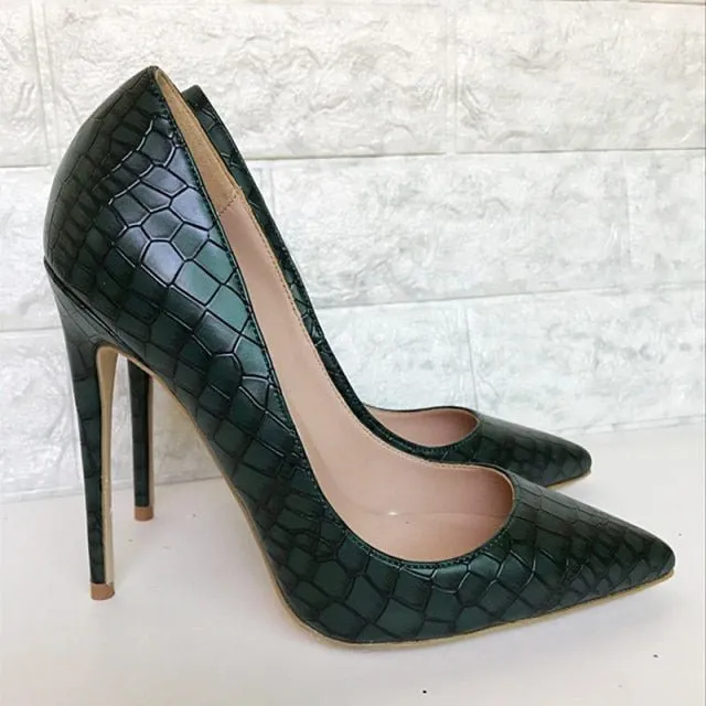 CrocGlam Embossed Slip-on Designer High Heel Pumps