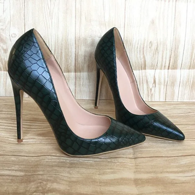 CrocGlam Embossed Slip-on Designer High Heel Pumps
