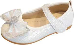 Fashion Summer Children Sandals Girls Casual Shoes Flat Bottom Lightweight Rhinestone Pearl Bow Slide Sandals