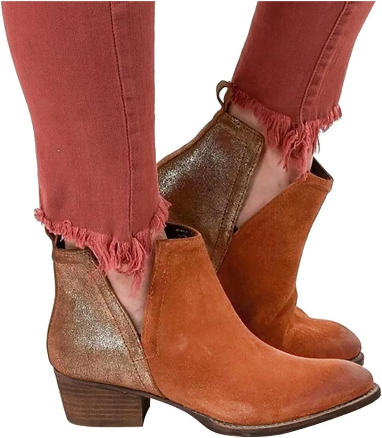 Gibobby Boots for Women Womens Ankle Boots Pointed Toe Faux Stacked Chunky Heels Leopard Side Zipper Booties