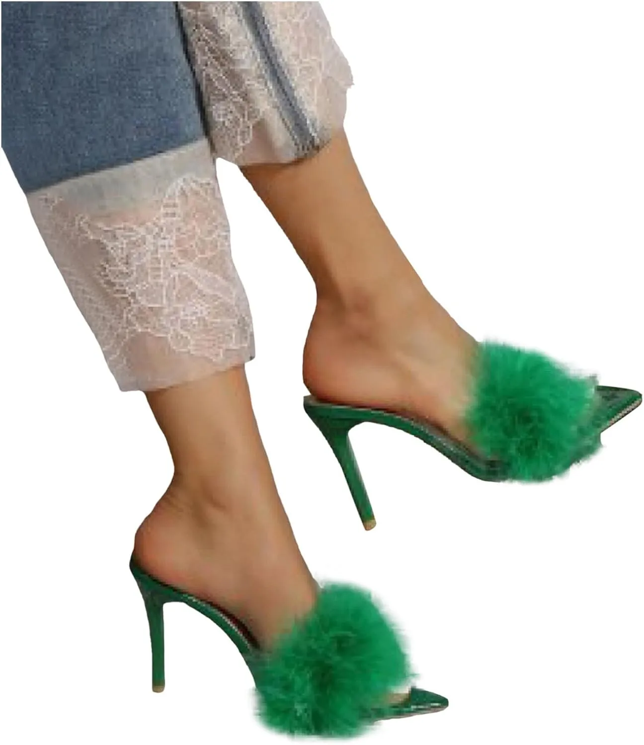 High Heels for Women Round Toe Heels Sandal Feather Sexy Slippers Heeled Slippers Stiletto Heels Bridal Shoes