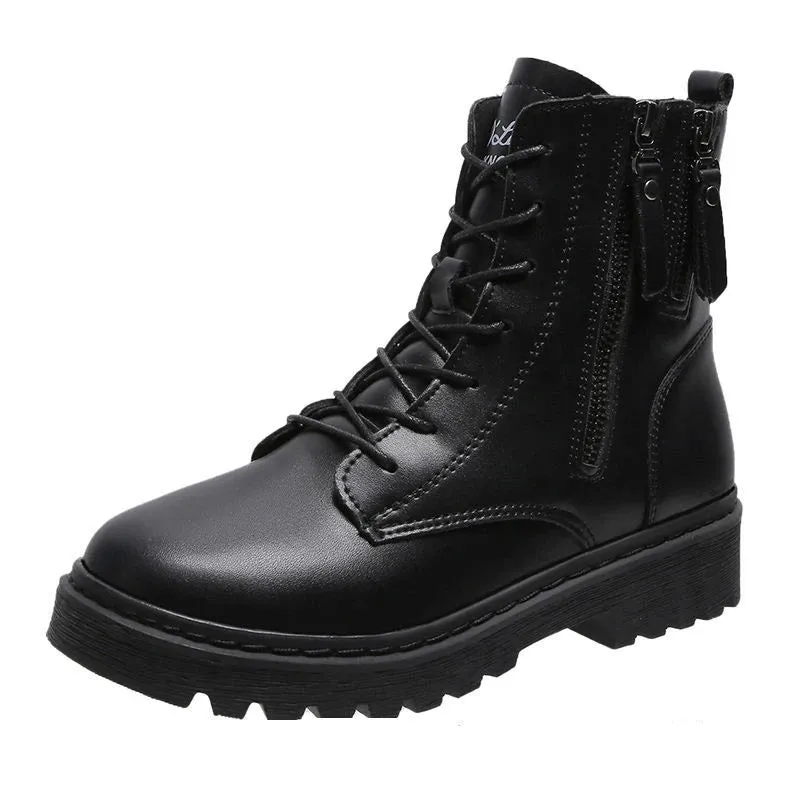 Hnzxzm Footwear Combat Booties Tassel Round Toe Short Shoes for Woman Chunky High Platform Women's Ankle Boots Punk Style Pu Trend 2024