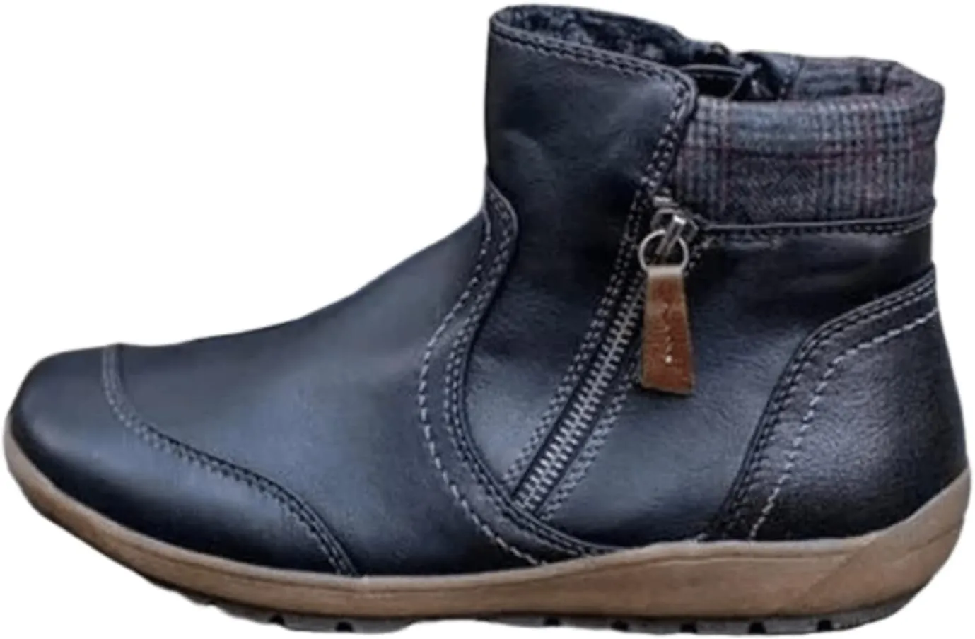 Ladmiple Ankle Boots For Women No Heel Casual Side Zipper Fashion Booties Cowboy Cowgirl Western Booties Walking Shoes