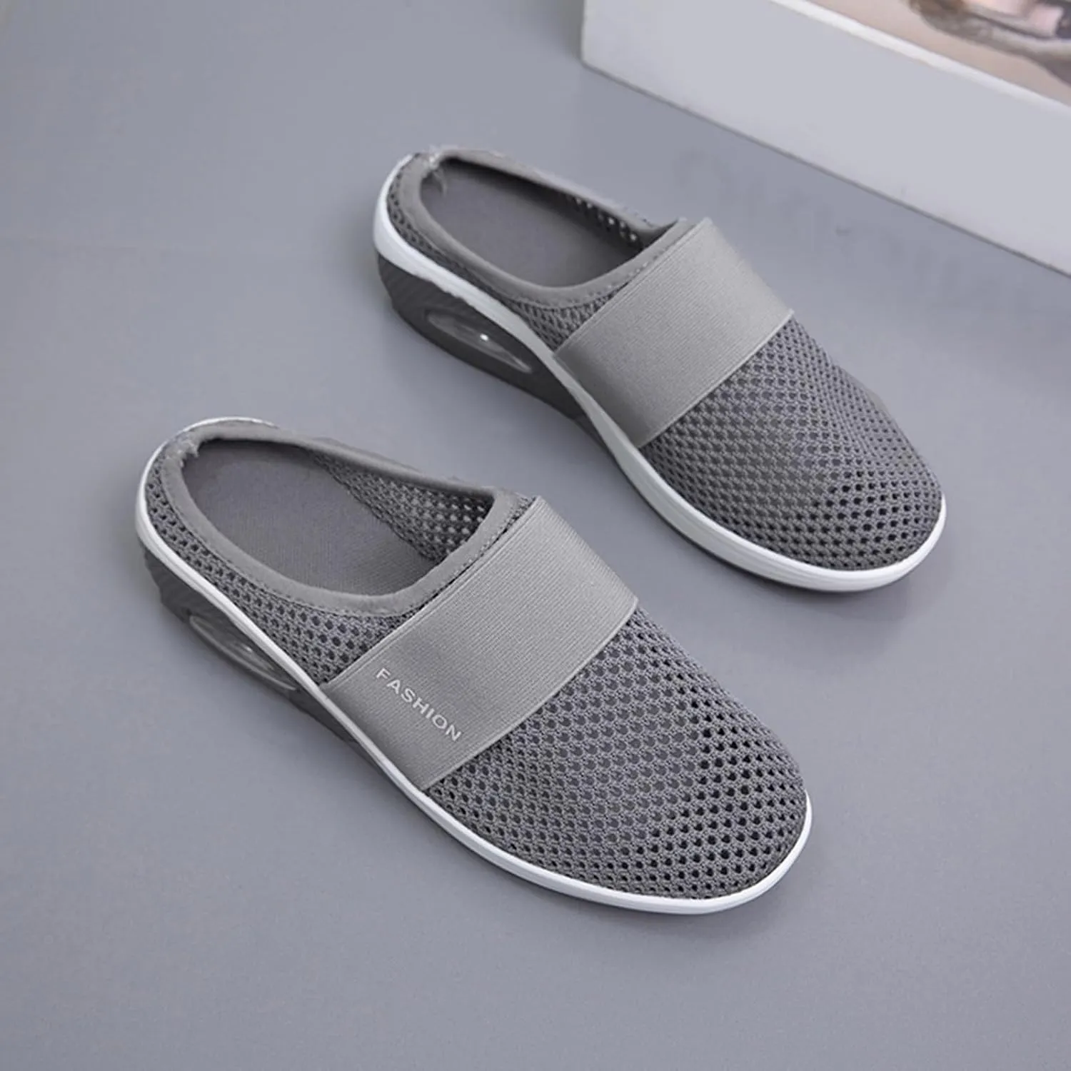 Mmoneyake Mules for Women 2025 Open Back Slip On Shoes Wide Width Clogs Mesh Slippers Air Cushion Orthopedic Diabetic Walking Shoes Backless Breathable Sneakers Closed Toe Slides