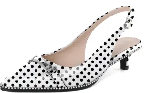 SAMMITOP Slingback Kitten Heels Low Heel Beaded Pumps Pointed Toe with Buckle Strap Heeled Sandals Wedding Party Office Dress Shoes 1.6 Inch