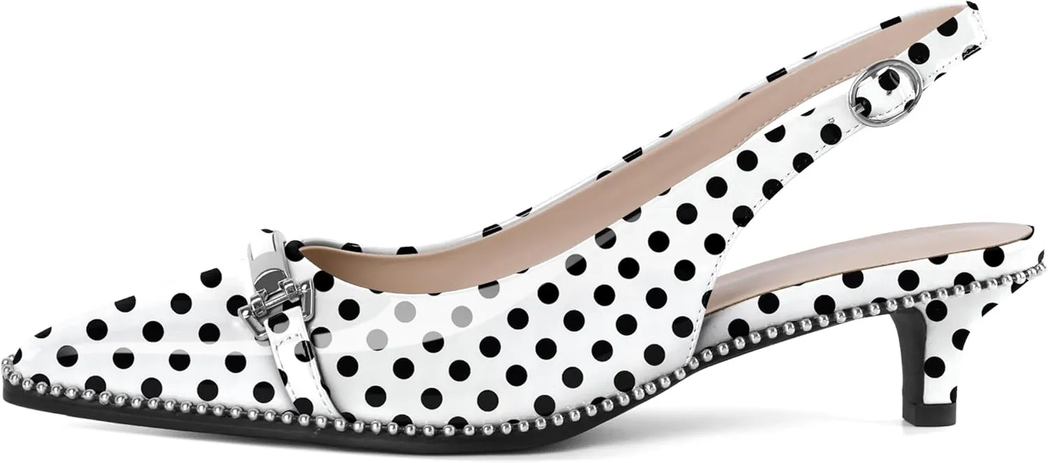 SAMMITOP Slingback Kitten Heels Low Heel Beaded Pumps Pointed Toe with Buckle Strap Heeled Sandals Wedding Party Office Dress Shoes 1.6 Inch