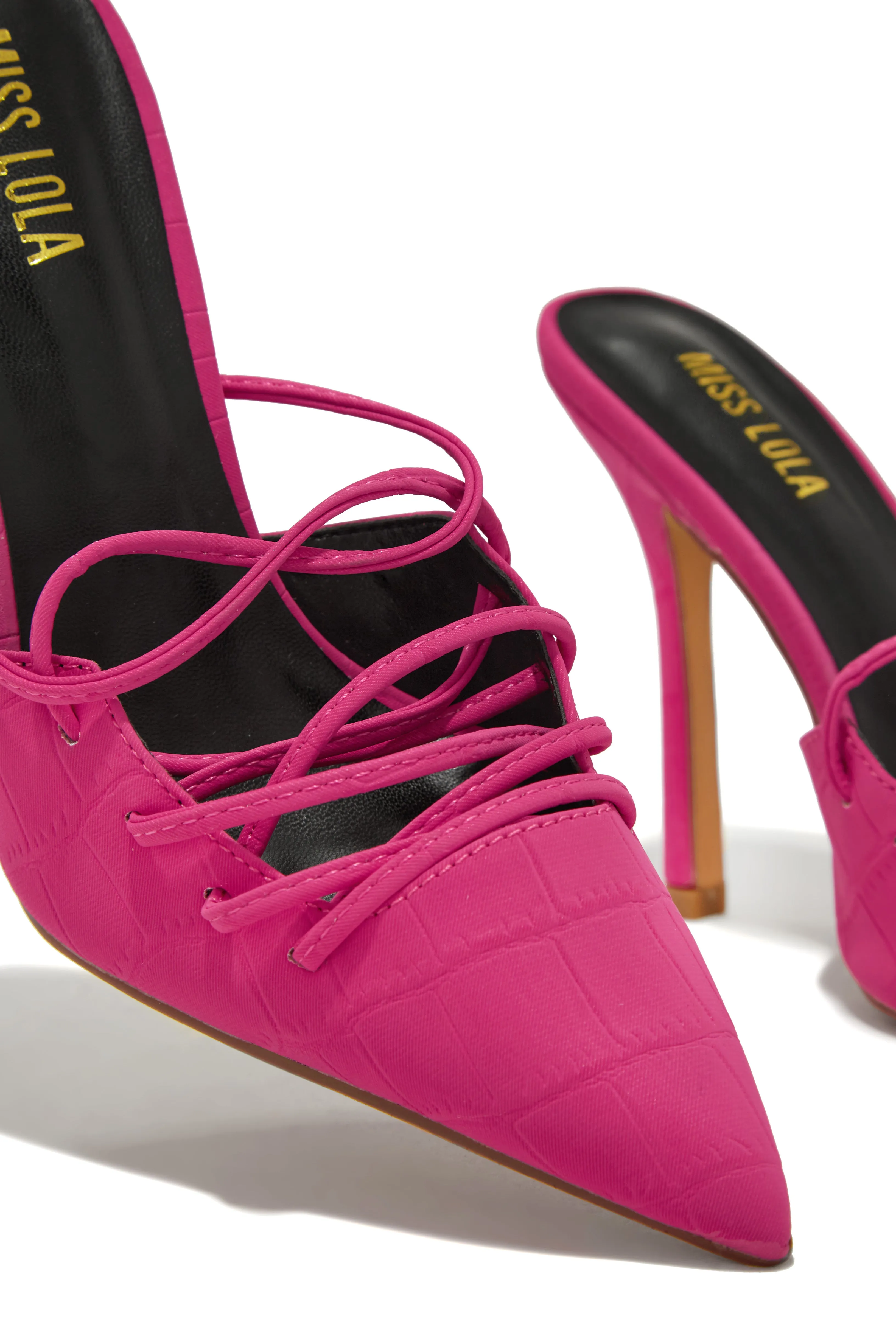 Simone Lace Up High Heel Pumps - Pink