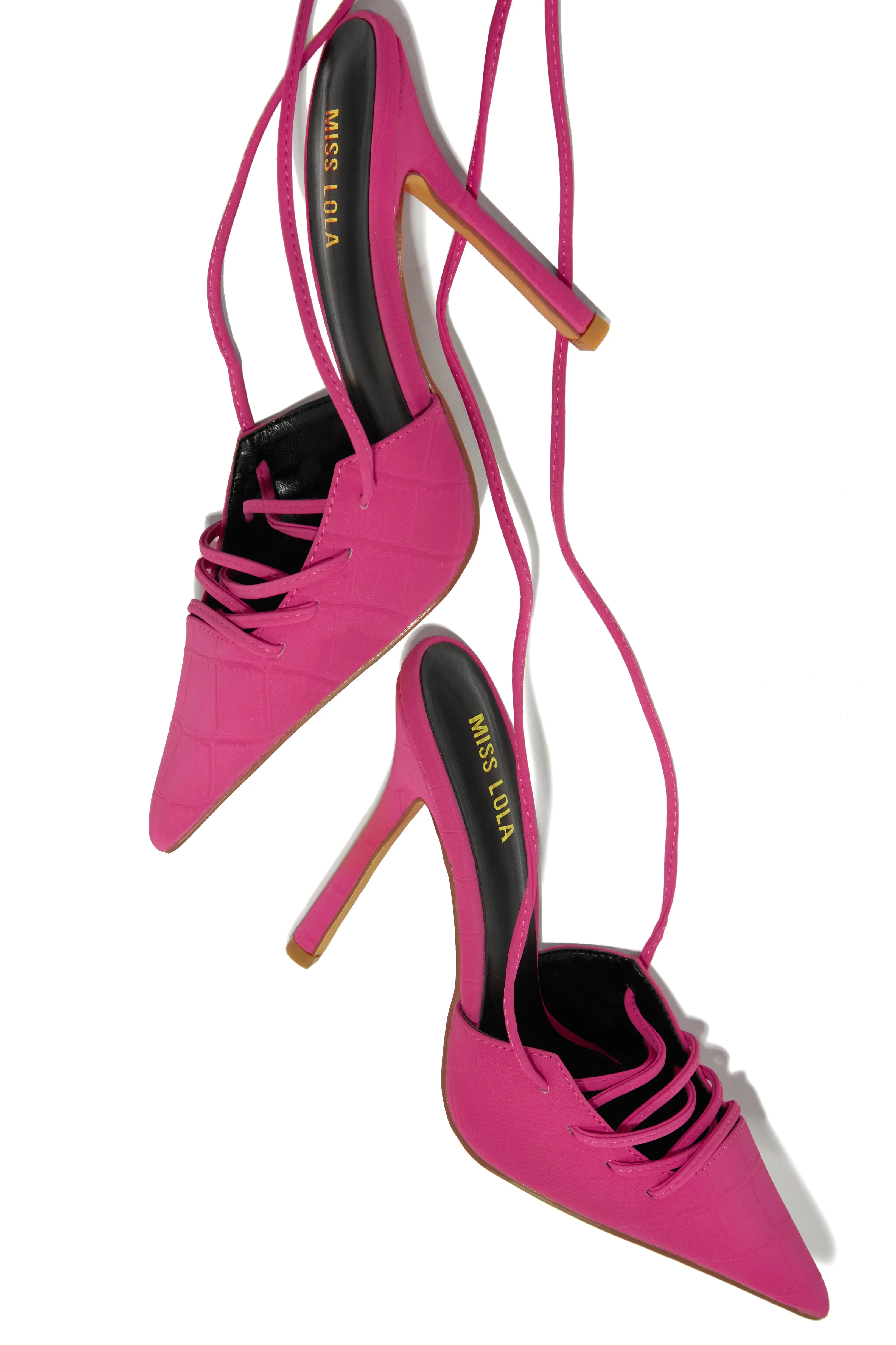 Simone Lace Up High Heel Pumps - Pink