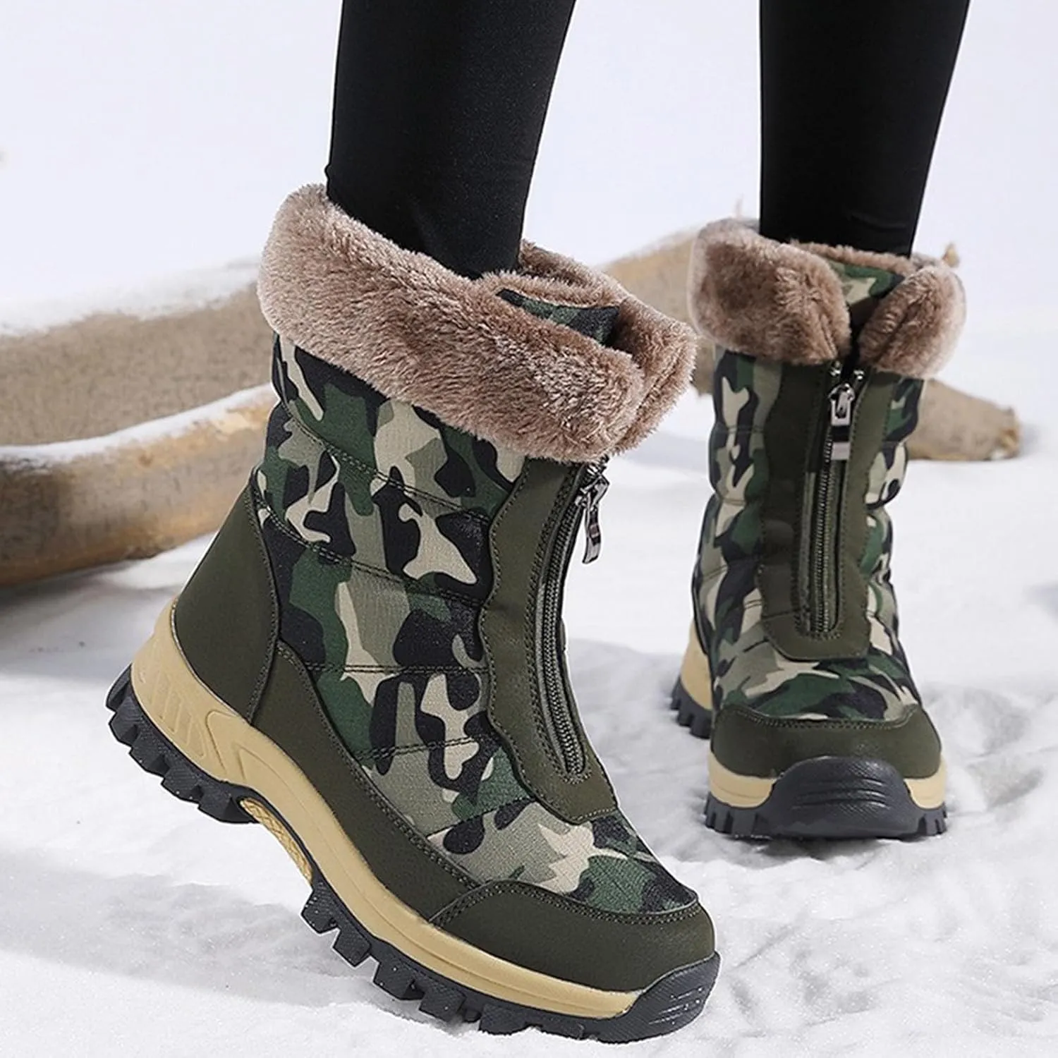 Snow Boots for Women Winter High-Top Large Size Cotton Shoes Thickened Long Hair Velvet Warm Mid-Calf Snow Boots