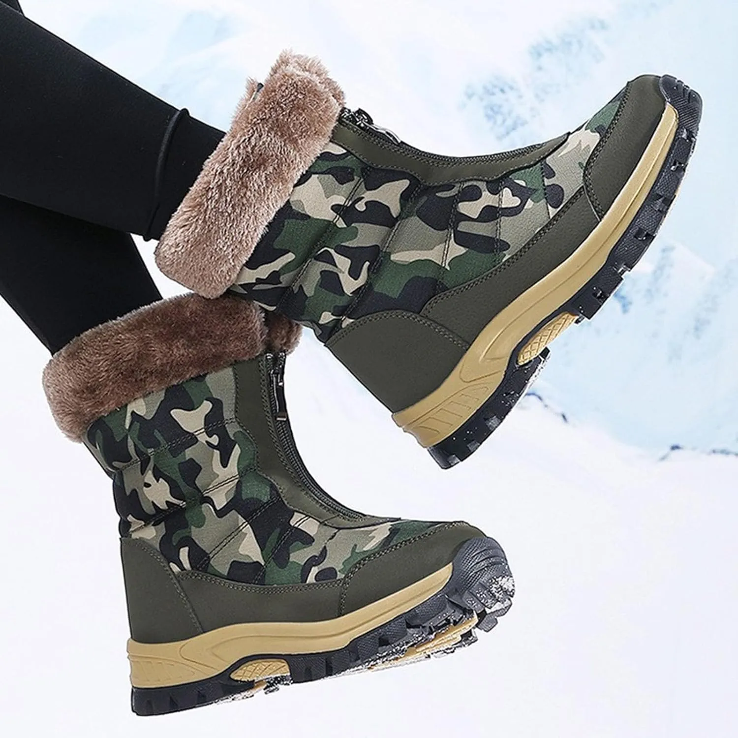 Snow Boots for Women Winter High-Top Large Size Cotton Shoes Thickened Long Hair Velvet Warm Mid-Calf Snow Boots