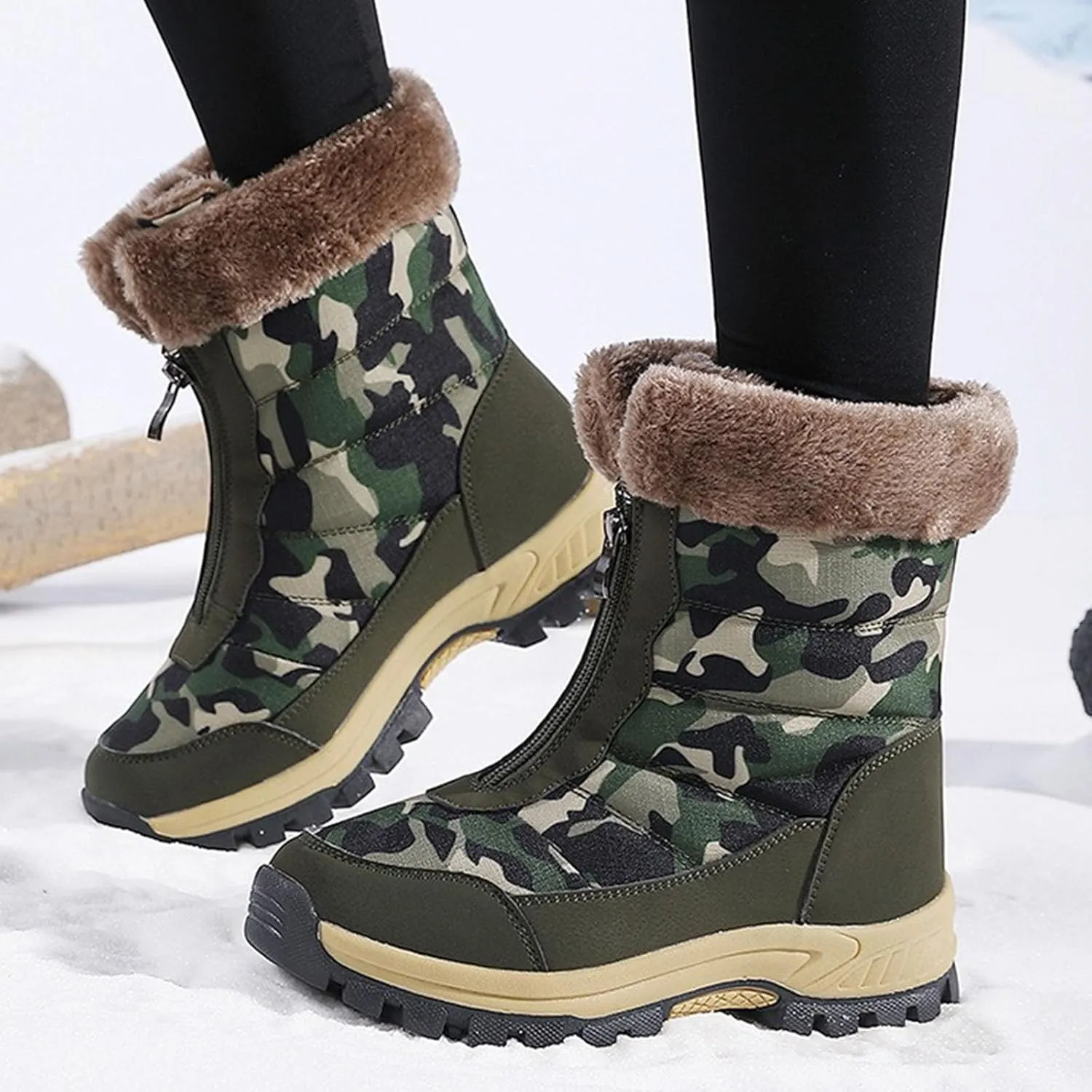 Snow Boots for Women Winter High-Top Large Size Cotton Shoes Thickened Long Hair Velvet Warm Mid-Calf Snow Boots