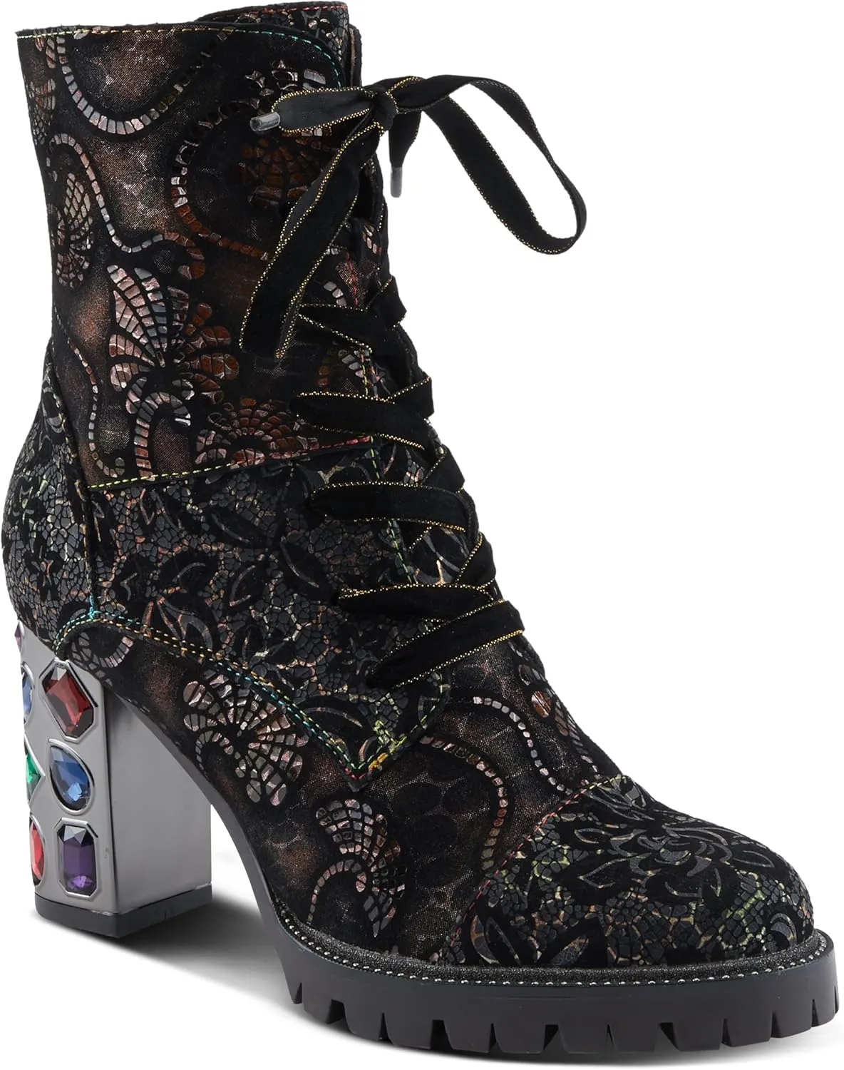 Spring Step L'Artiste Solay-Delsol Women's Combat Glam Bootie - Unique Blend, Sturdy Heel, All-Day Comfort