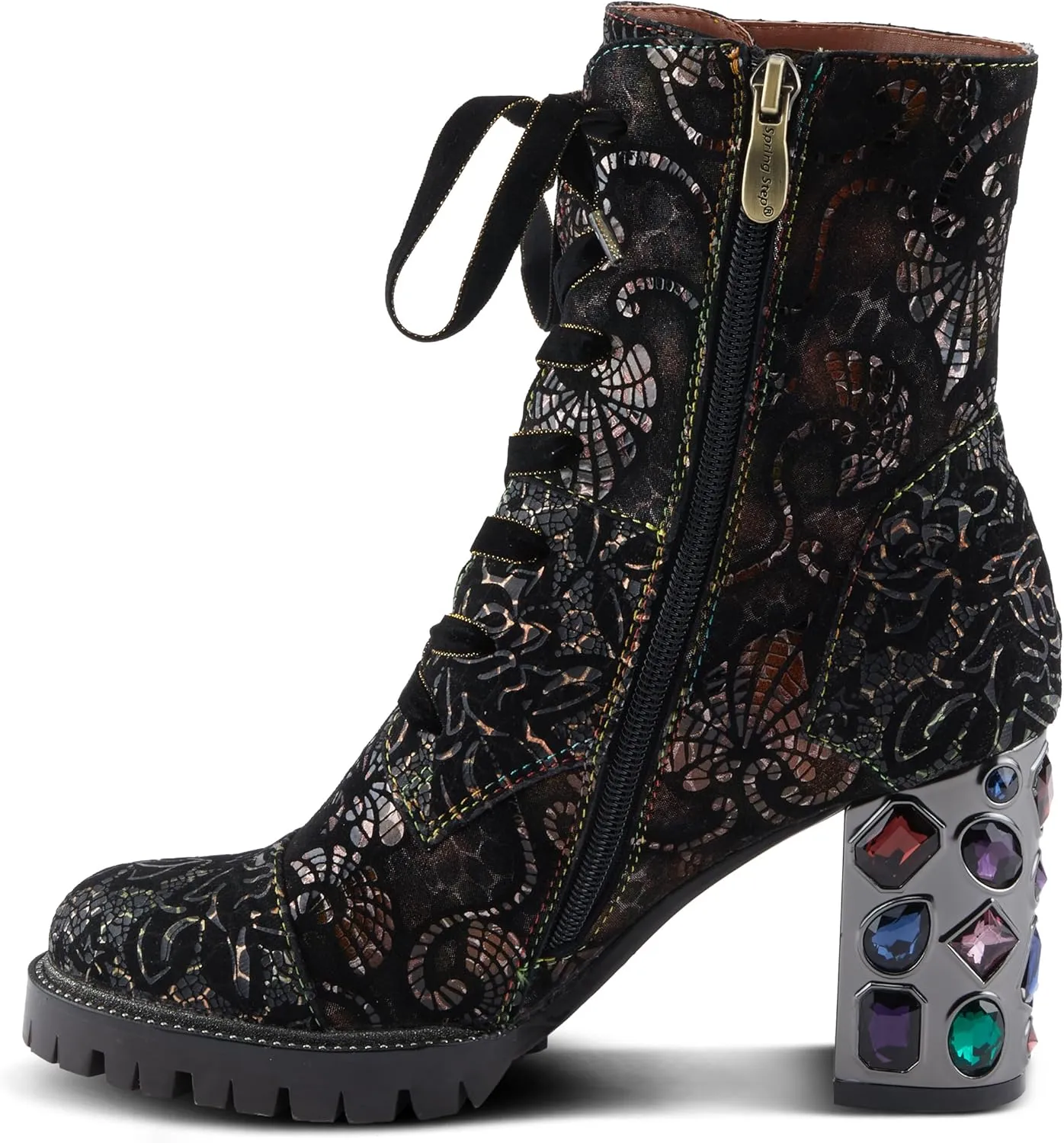 Spring Step L'Artiste Solay-Delsol Women's Combat Glam Bootie - Unique Blend, Sturdy Heel, All-Day Comfort