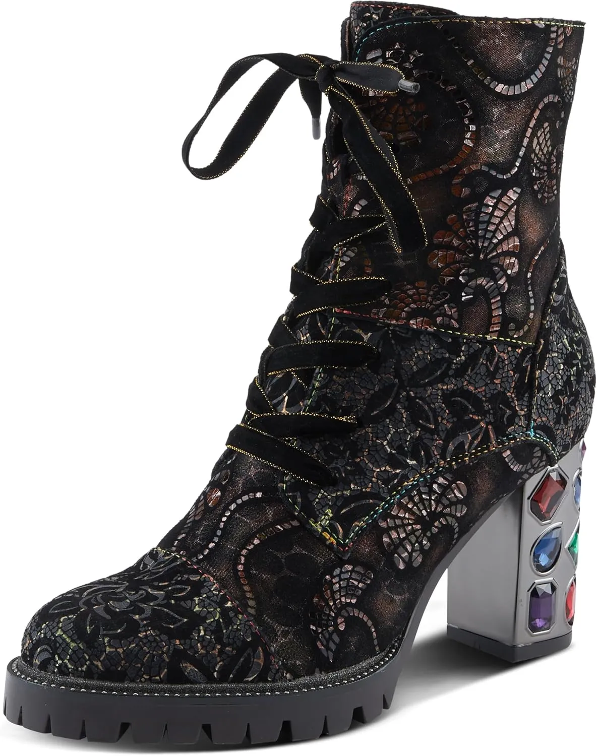 Spring Step L'Artiste Solay-Delsol Women's Combat Glam Bootie - Unique Blend, Sturdy Heel, All-Day Comfort