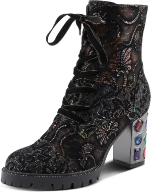 Spring Step L'Artiste Solay-Delsol Women's Combat Glam Bootie - Unique Blend, Sturdy Heel, All-Day Comfort