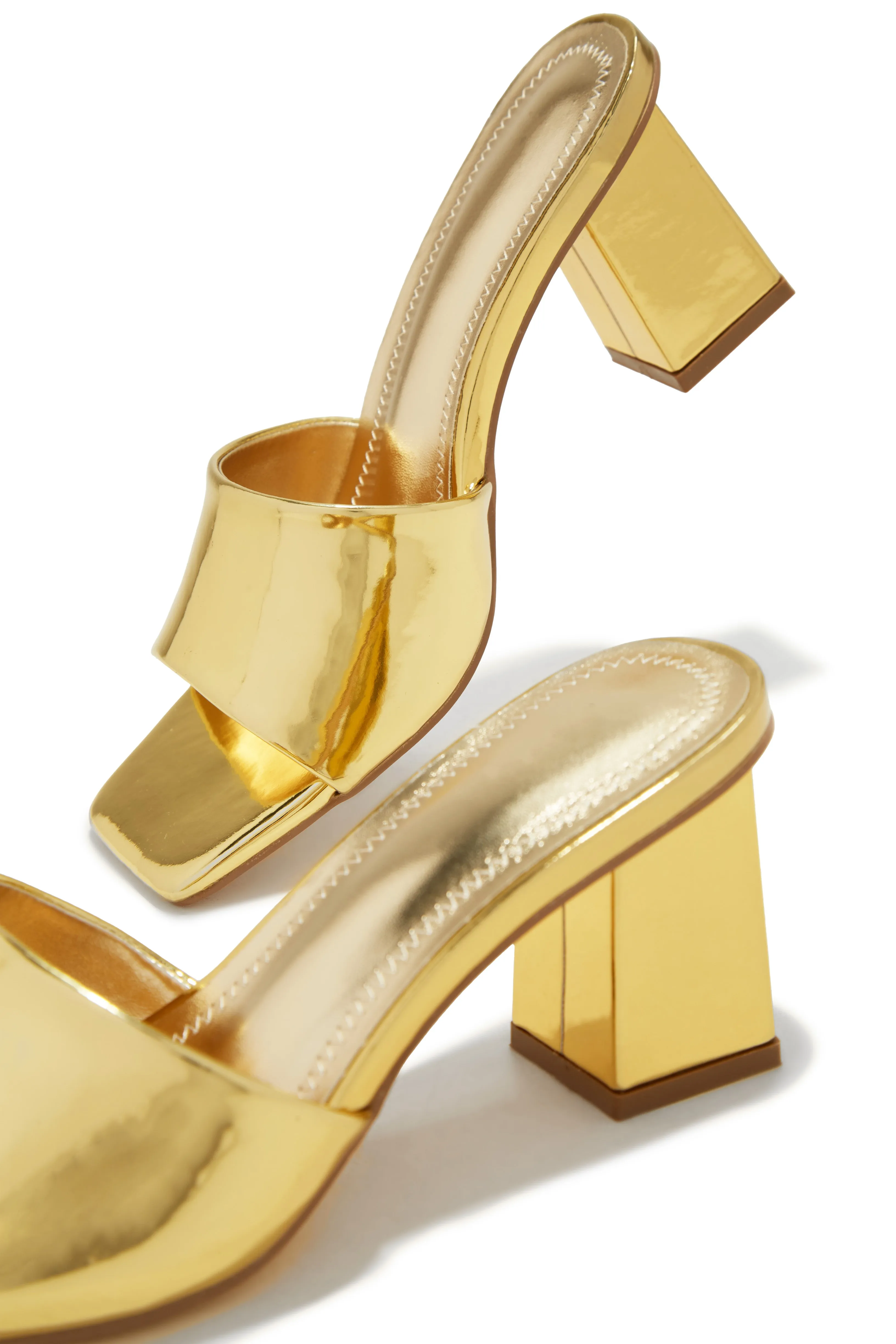 Valentine Block Heel Mules - Gold