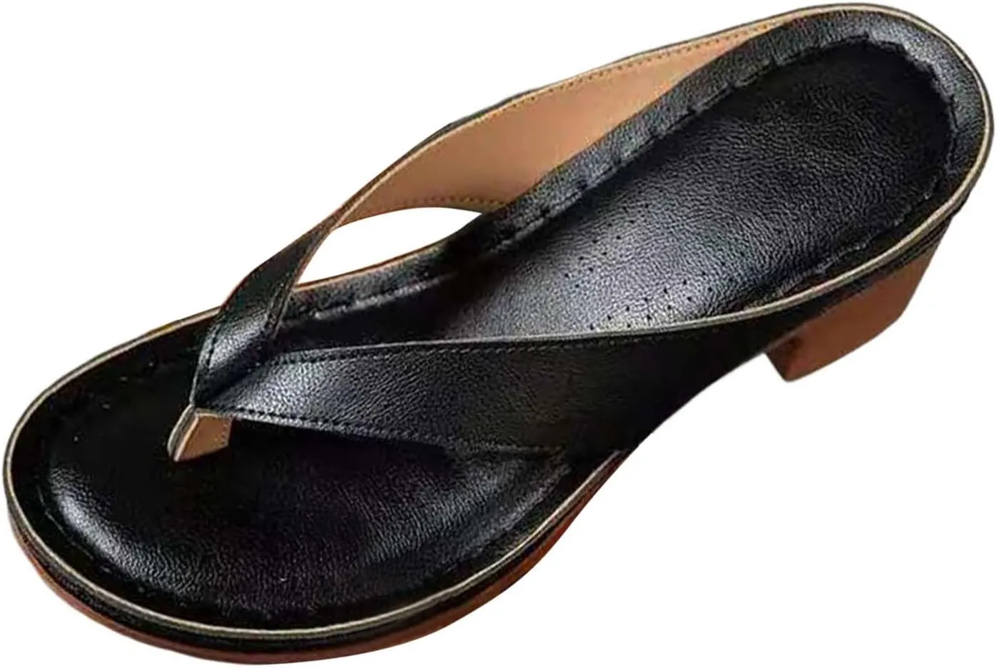 Women Summer Solid Slip On Casual Open Toe Square Heels Comfortable Beach Shoes Sandals Slide on Sandals for Women Wide
