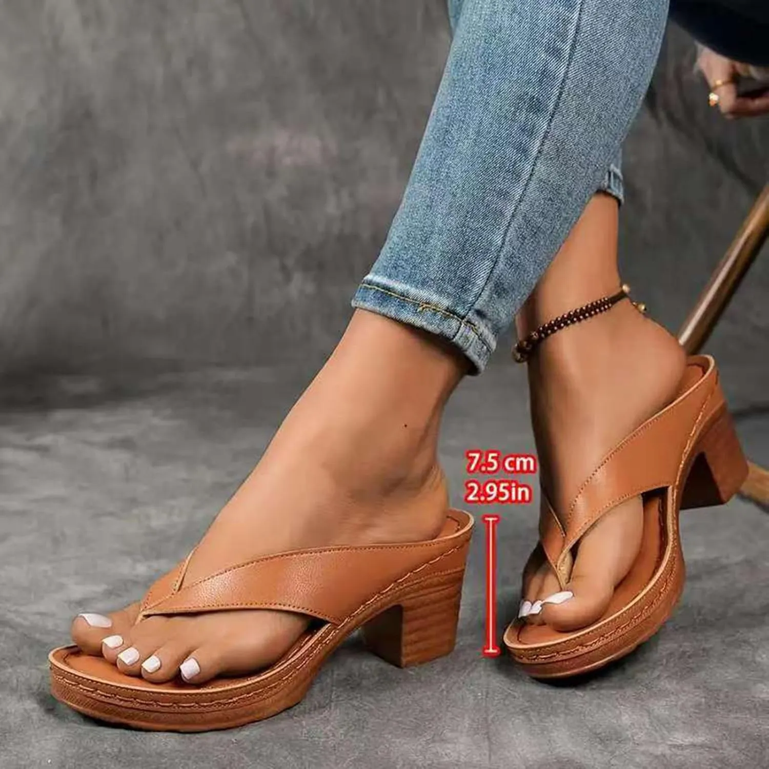 Women Summer Solid Slip On Casual Open Toe Square Heels Comfortable Beach Shoes Sandals Slide on Sandals for Women Wide