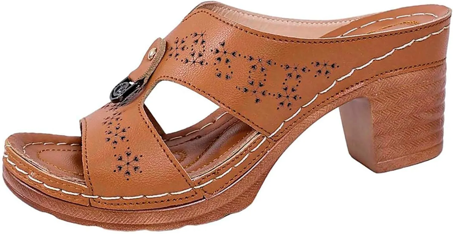 Women's Summer Fashion Sandals Mid Heel Open Toe Comfortable Casual Beach Walking Shoes Ladies Stylish Slip On