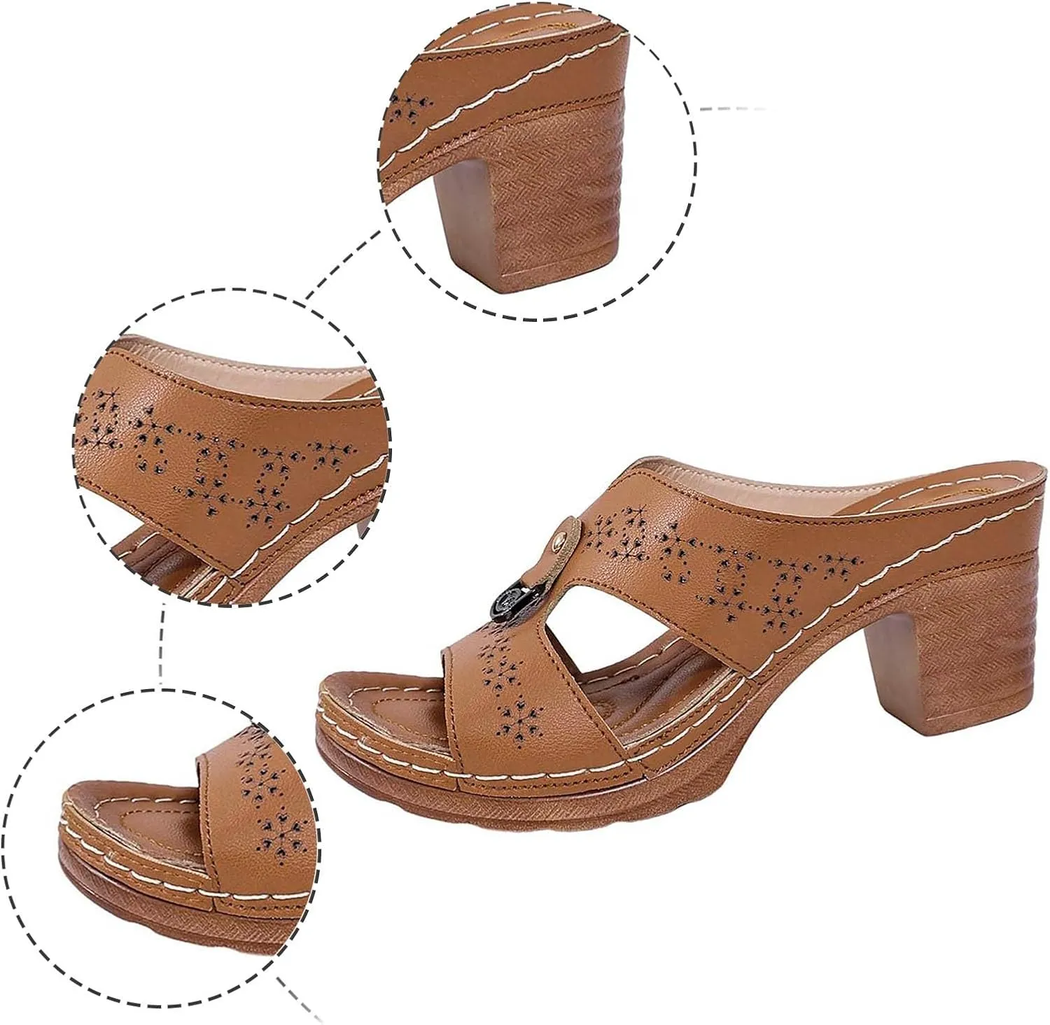 Women's Summer Fashion Sandals Mid Heel Open Toe Comfortable Casual Beach Walking Shoes Ladies Stylish Slip On